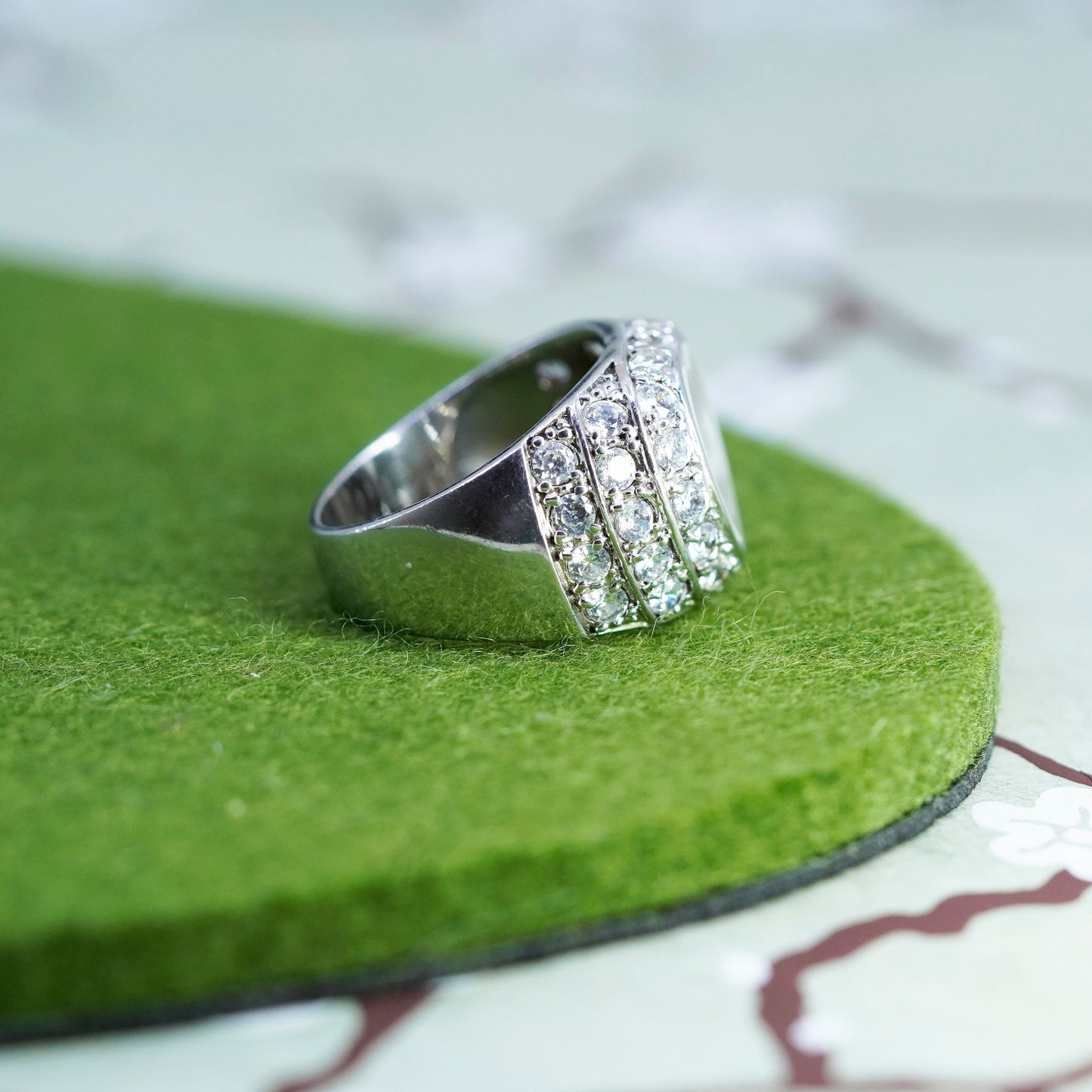 Size 9, Vintage handmade sterling 925 silver heart cz charm ring