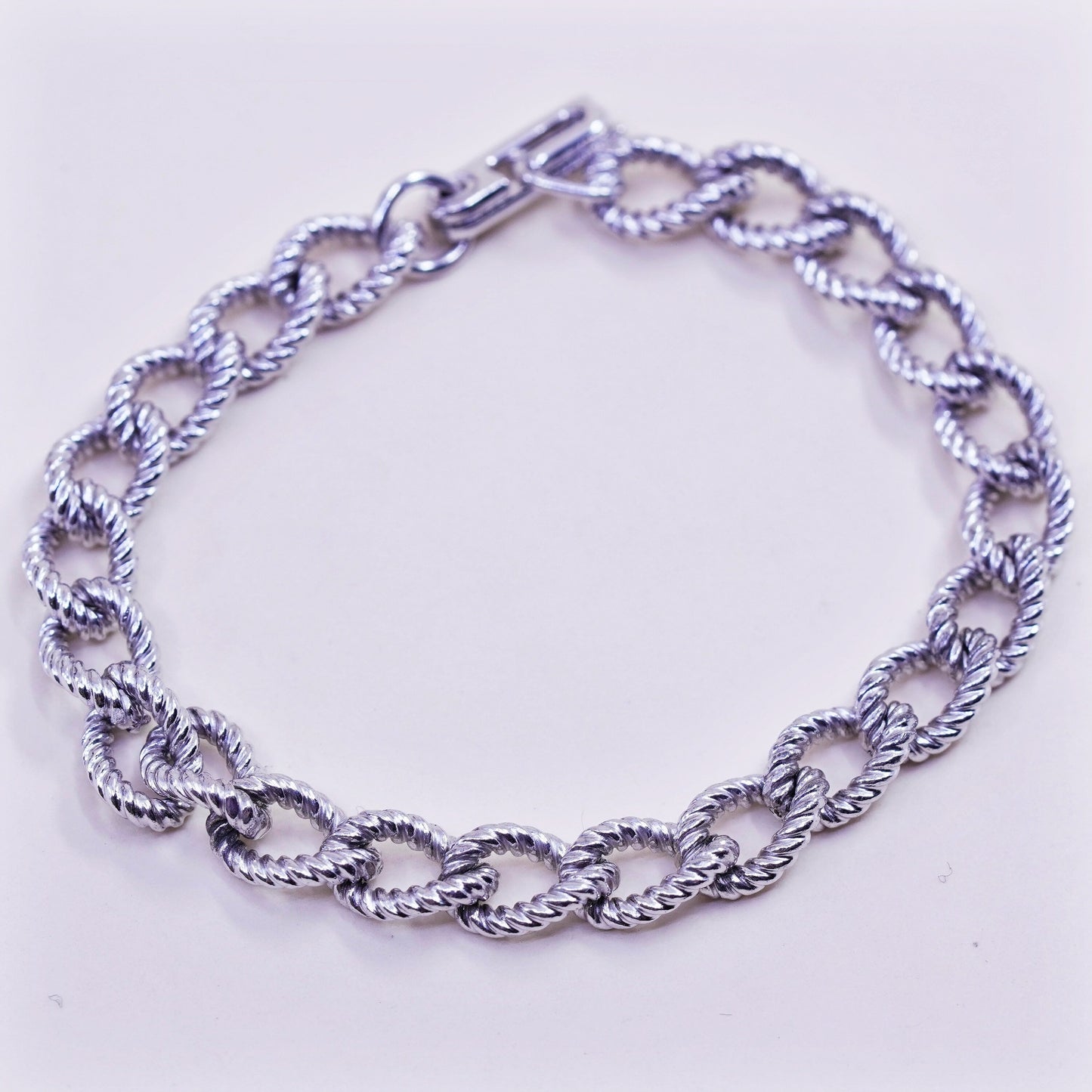 6.5”, 8mm, Vintage sterling 925 silver textured circle charm bracelet