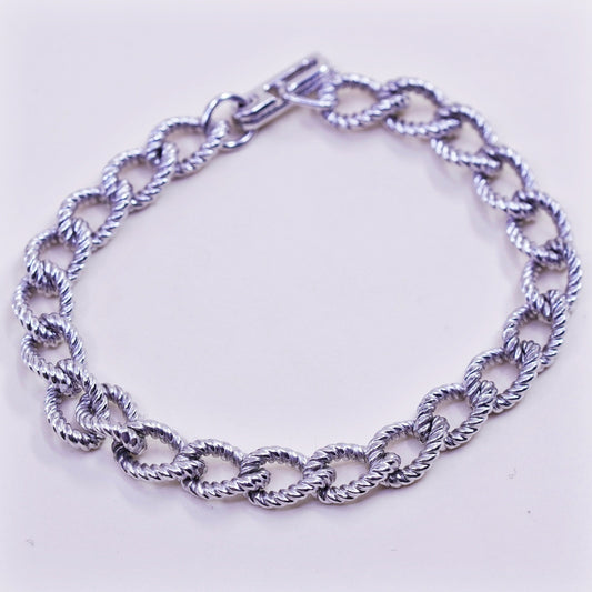 6.5”, 8mm, Vintage sterling 925 silver textured circle charm bracelet