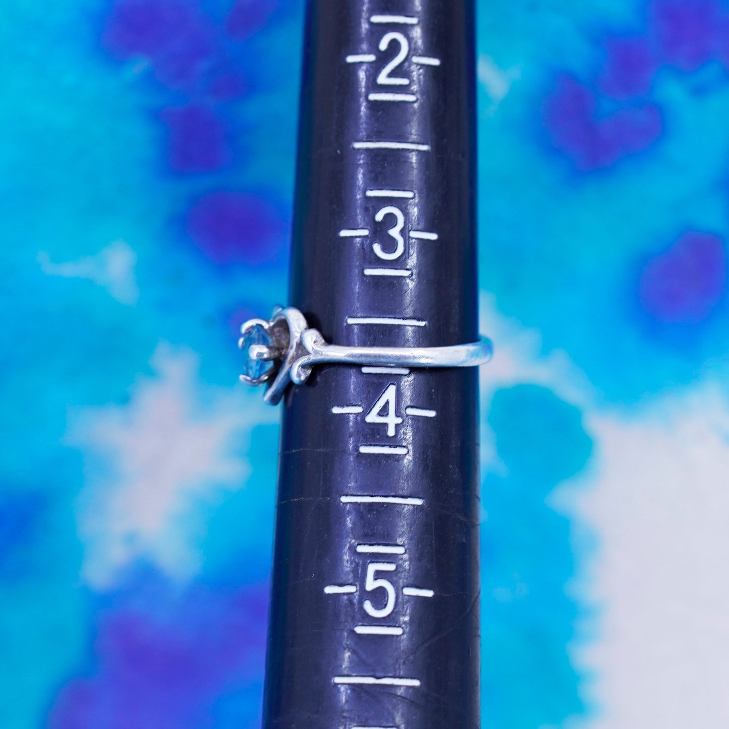 Size 5, vintage sterling 925 silver handmade heart ring with blue topaz