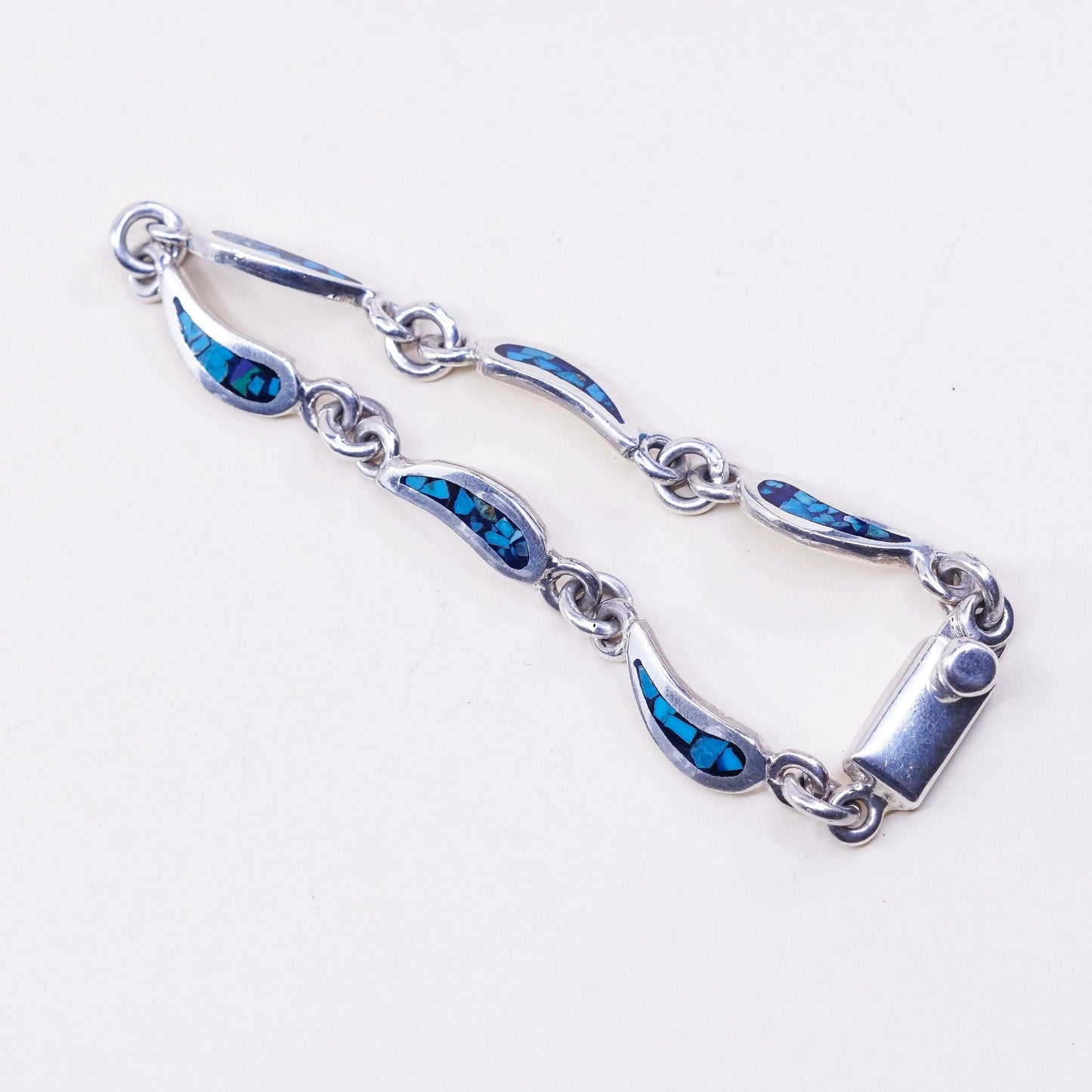 7.75”, mexico hecho en Sterling silver bracelet, 925 teardrop link w/ turquoise