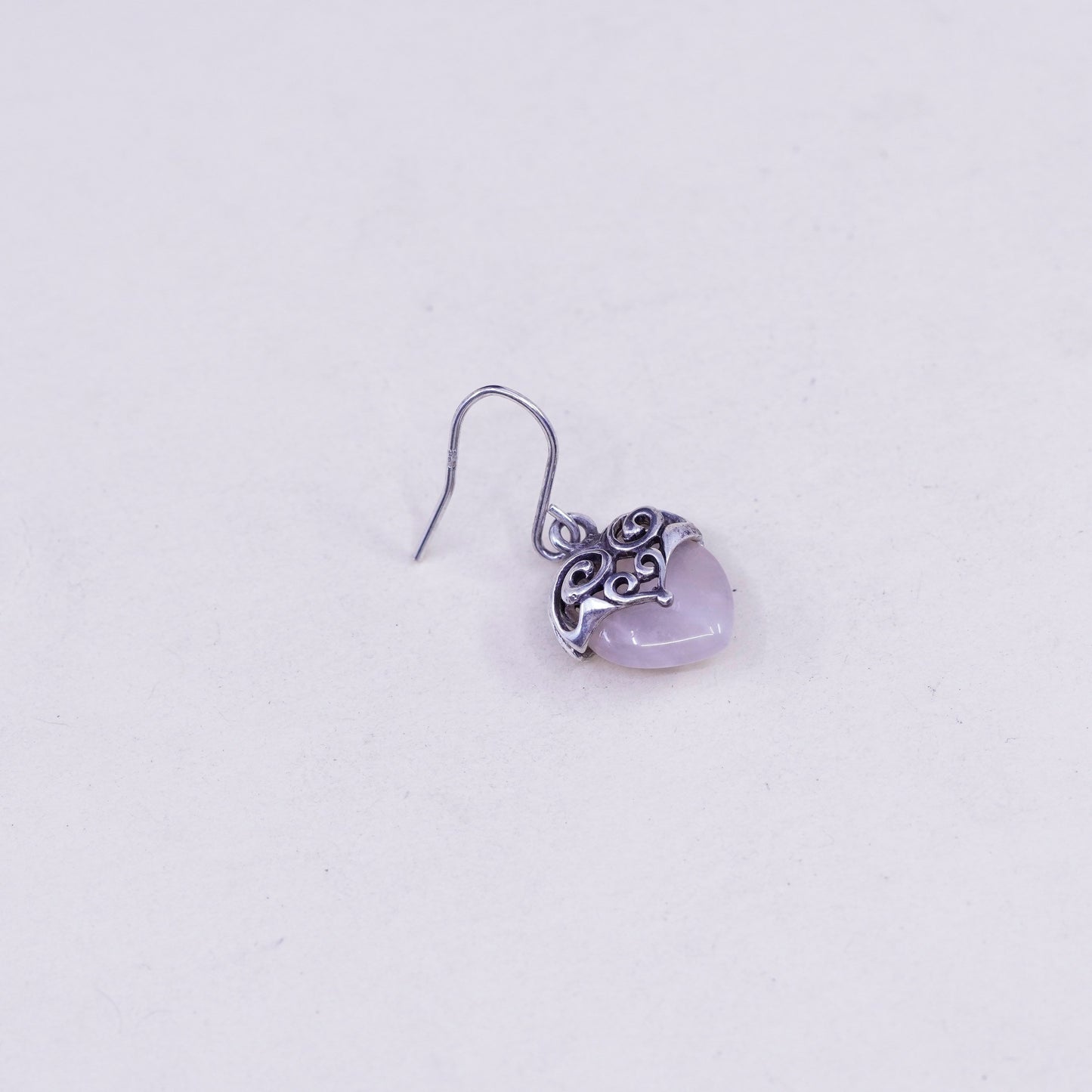 Vintage Sterling 925 silver handmade earrings, with heart quartz