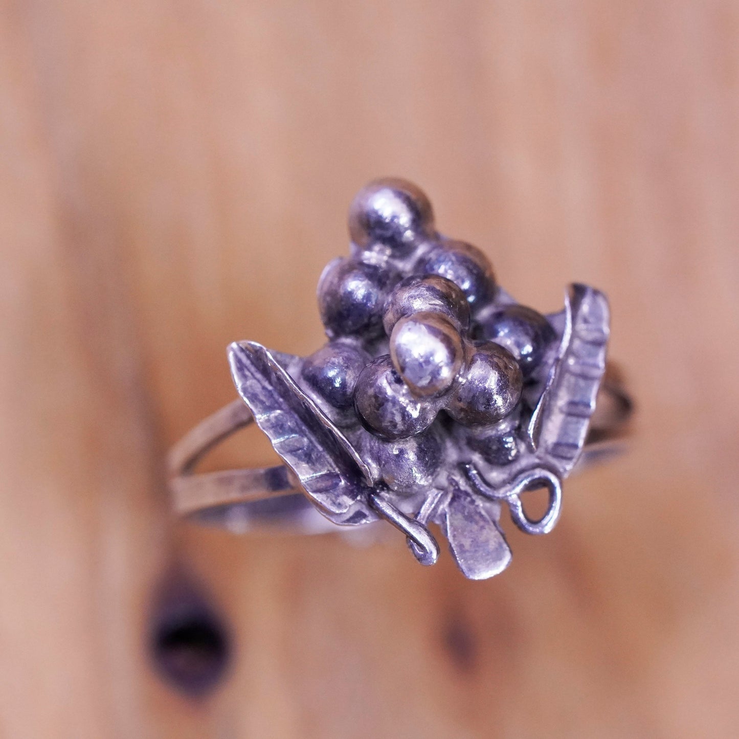 Size 5.5, vintage Mexico jewelry Sterling silver handmade ring, 925 grape band