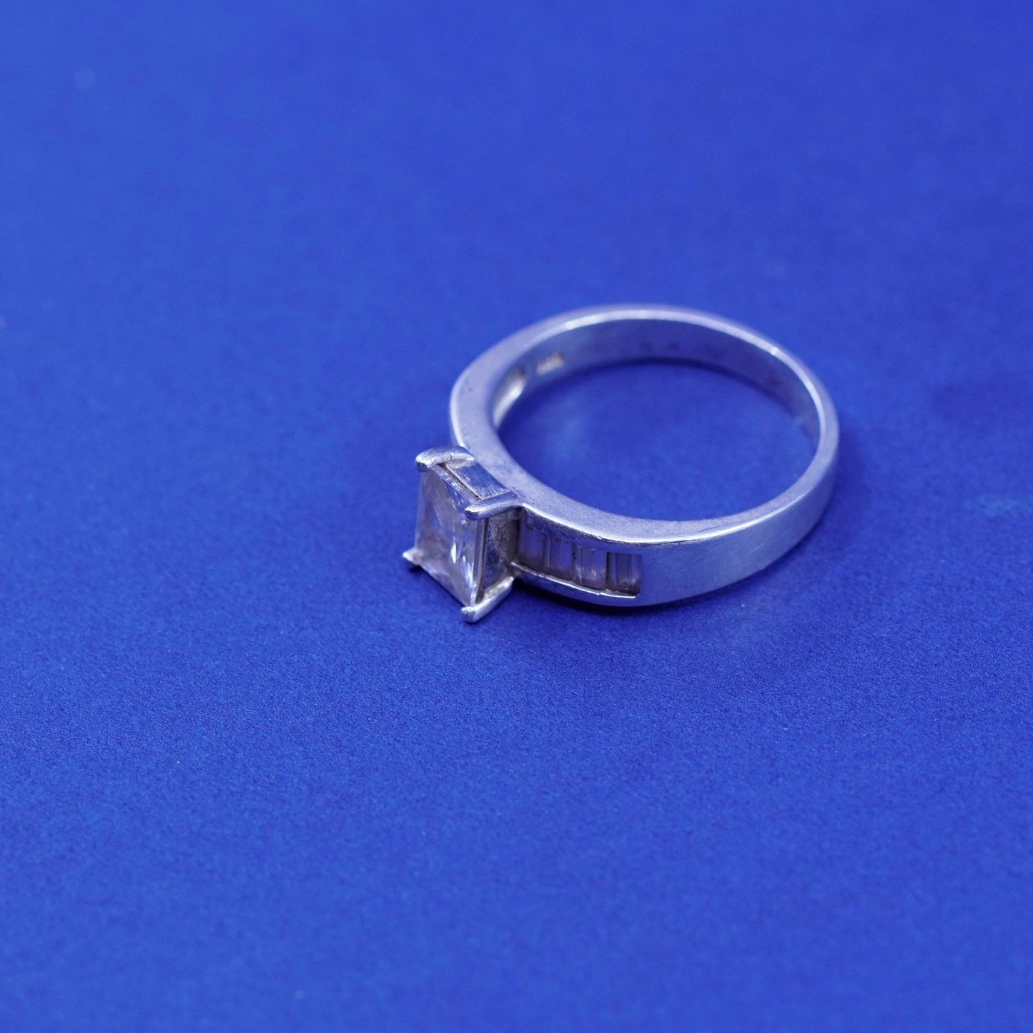 Size 11.25, vintage Sterling 925 silver engagement anniversary ring cluster Cz