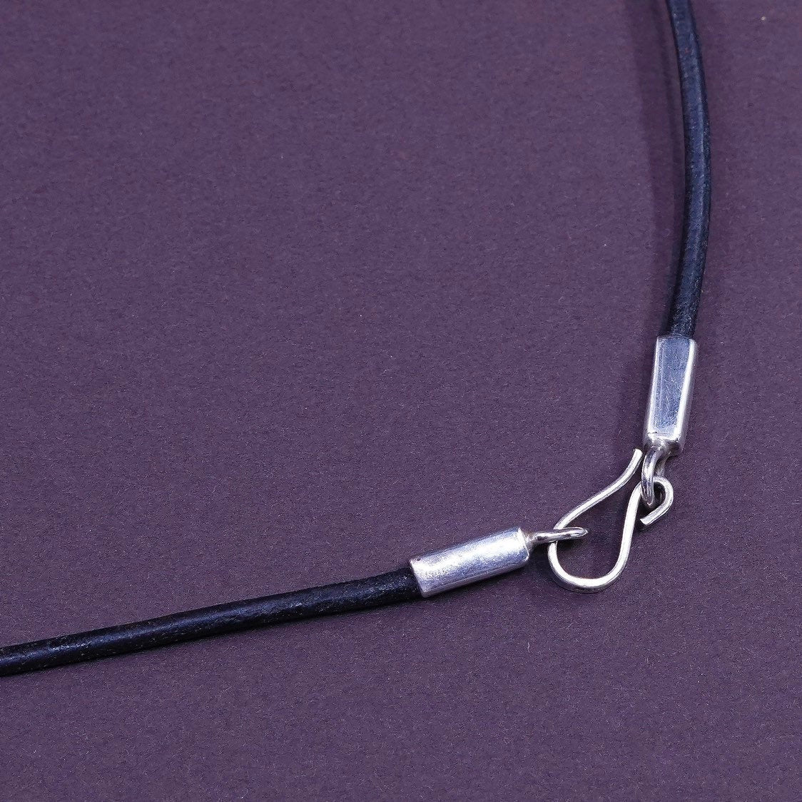18", Southwestern Sterling silver necklace, 925 bar pendant w/ leather chain