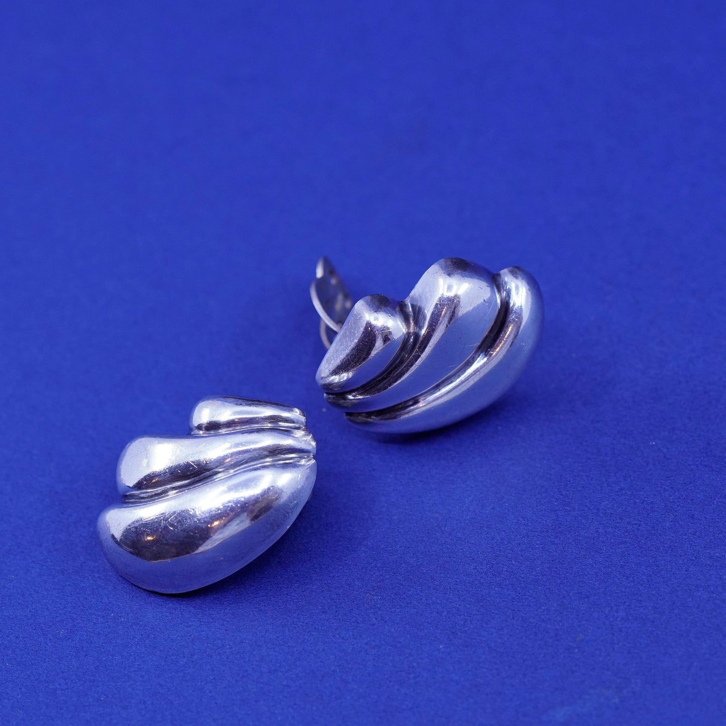 Vintage Barra Sterling silver handmade earrings, 925 ribbed clip on