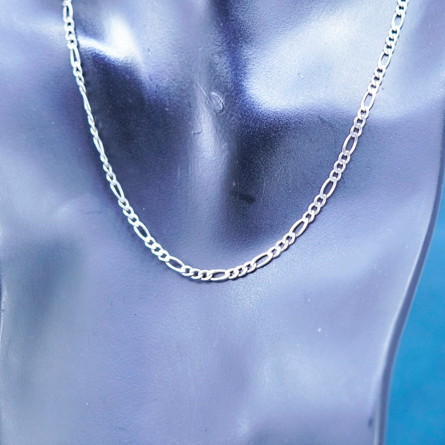 15.5”, 3mm, vintage Sterling silver handmade necklace, 925 Figaro link chain