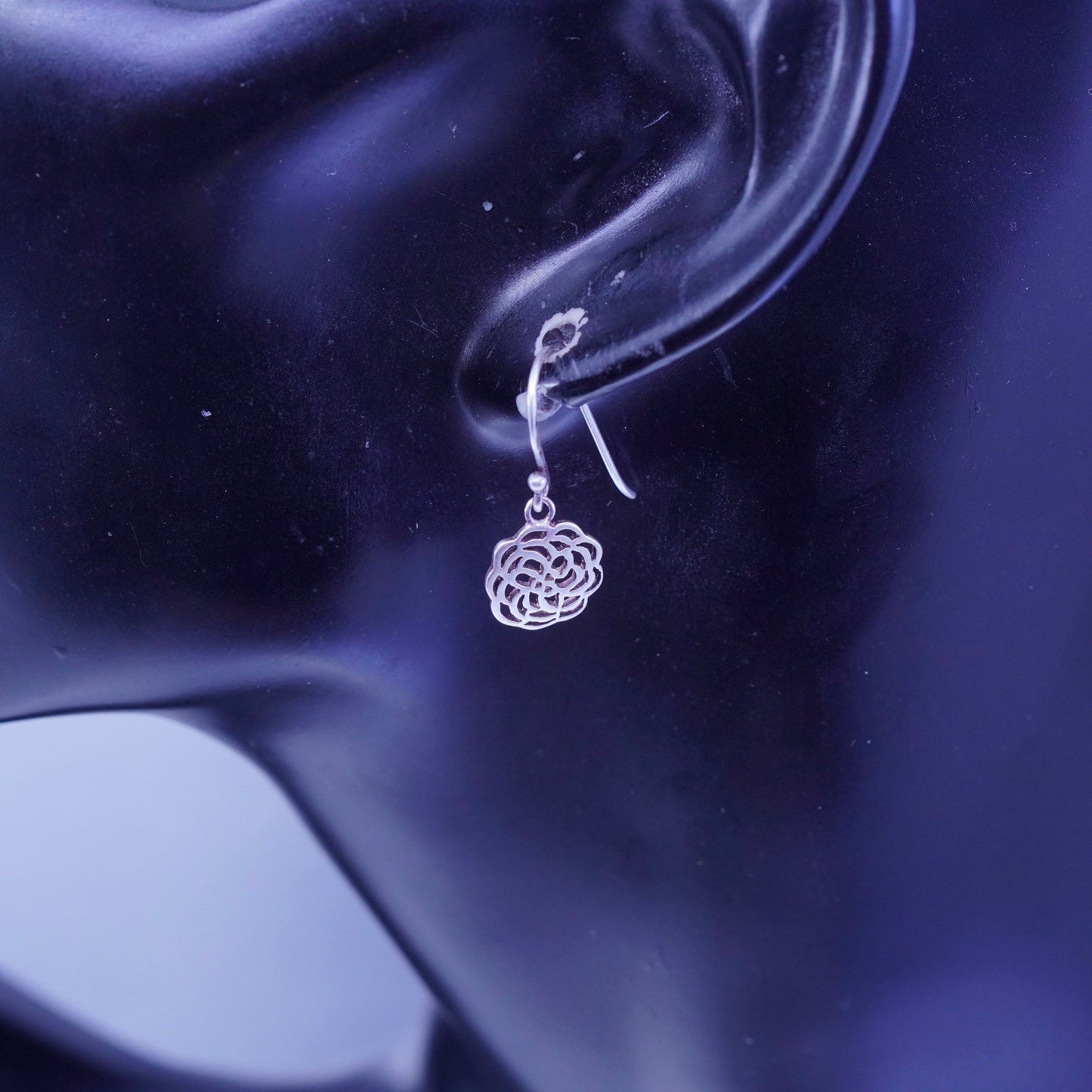 Vintage Sterling 925 silver handmade filigree flower earrings