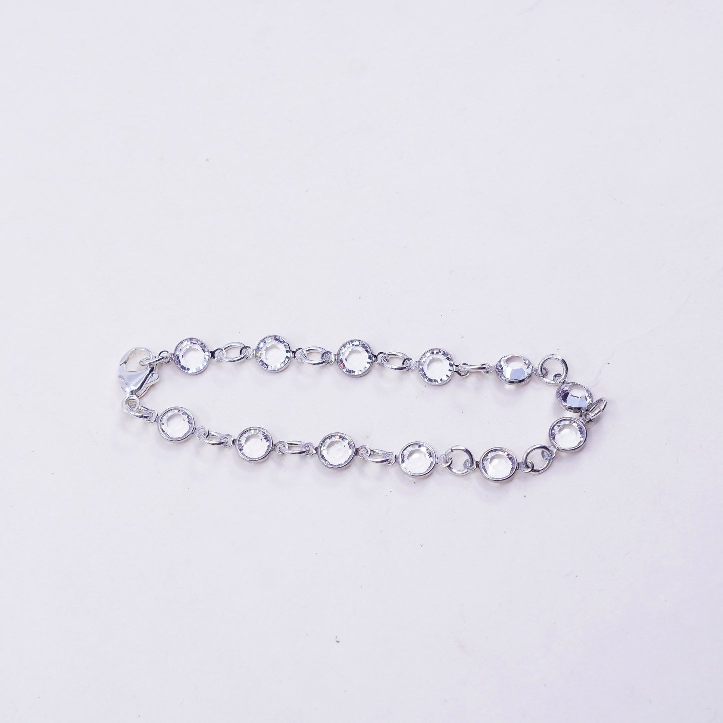 7.25”, Vintage Sterling 925 silver chain bracelet with cz