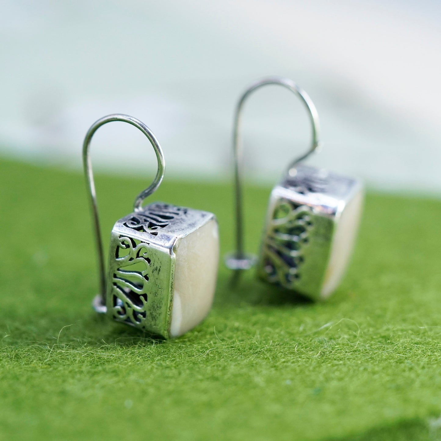 Vintage Sterling 925 silver handmade earrings with jasper drops