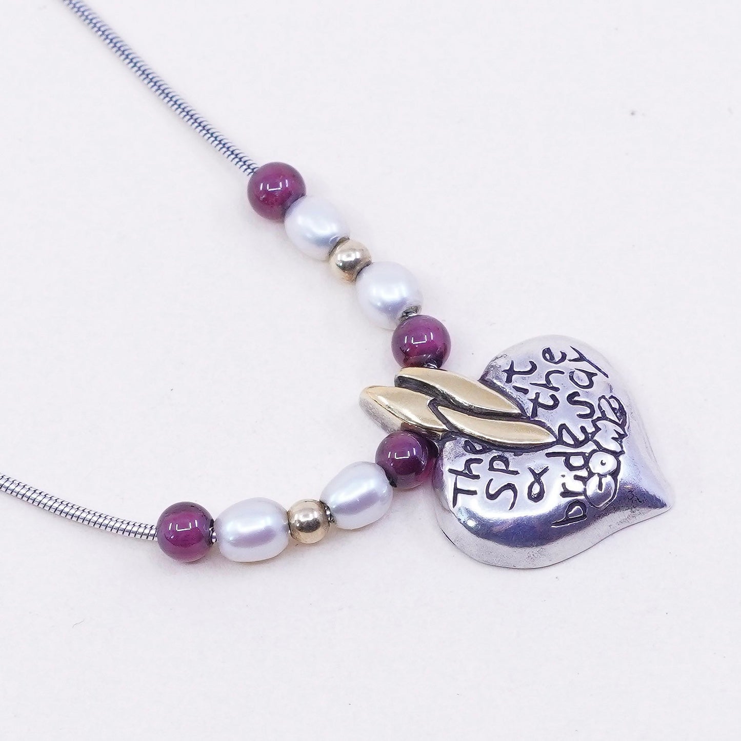 18”, Sterling Silver & 10k Gold Necklace Israel Y.S. Blessed heart spirit bride
