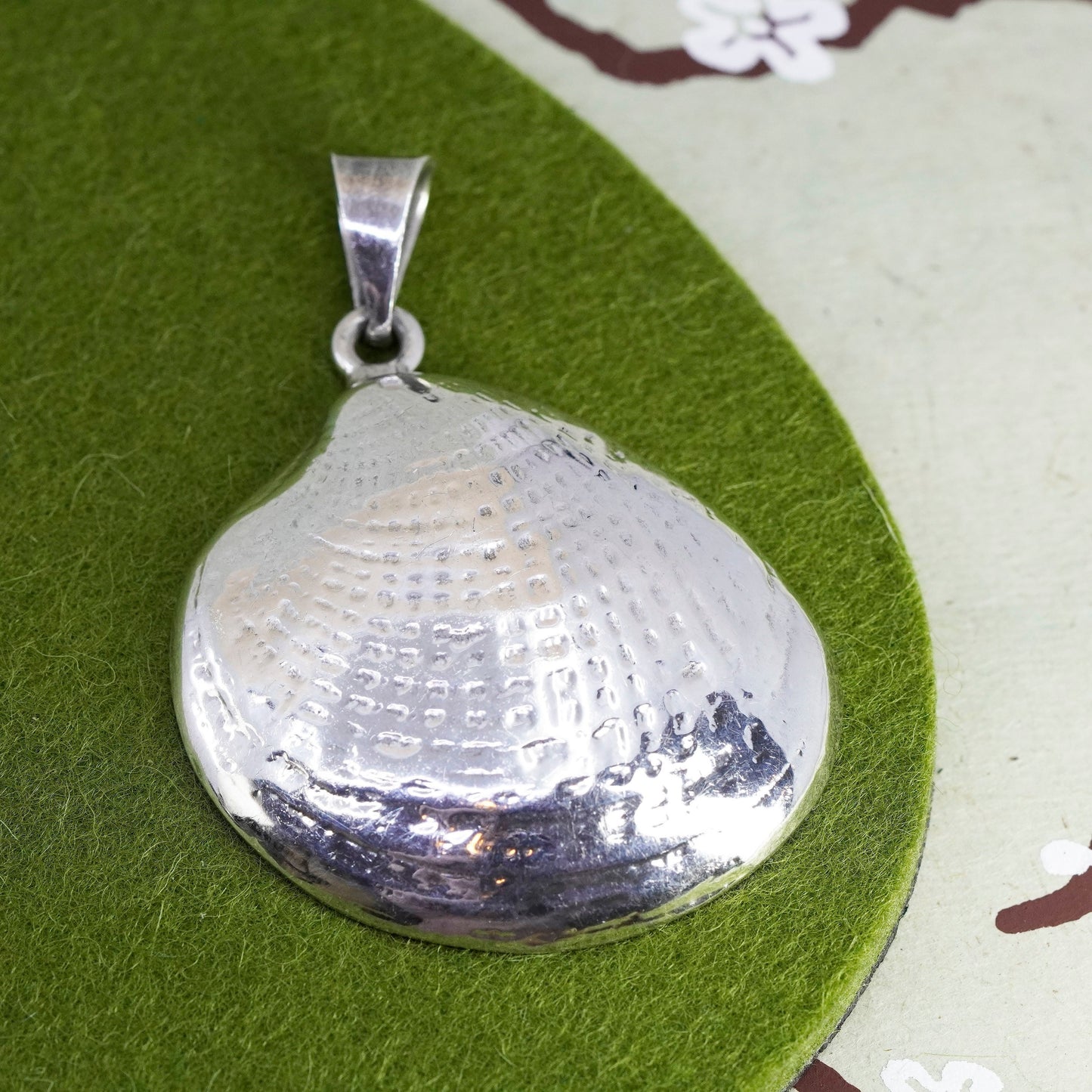 Vintage sterling silver handmade pendant, huge 925 shell