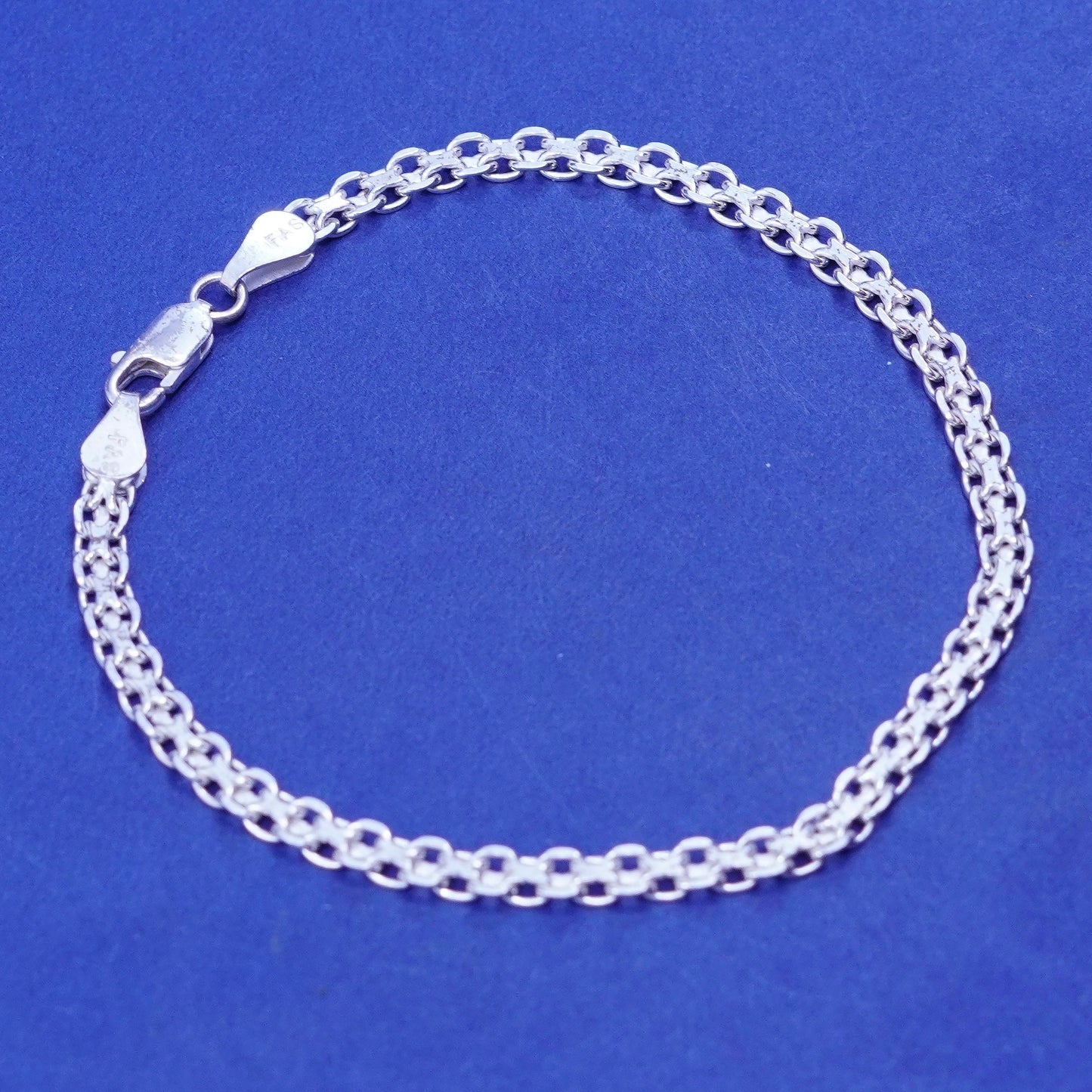 8”, 4mm, vintage Sterling silver handmade bracelet, 925 flatten nugget link