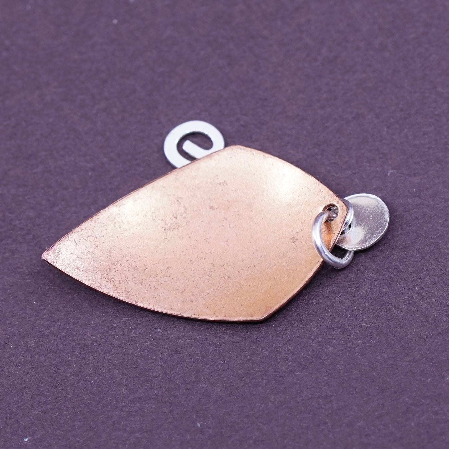 Vintage handmade textured copper tag with sterling 925 silver tornado