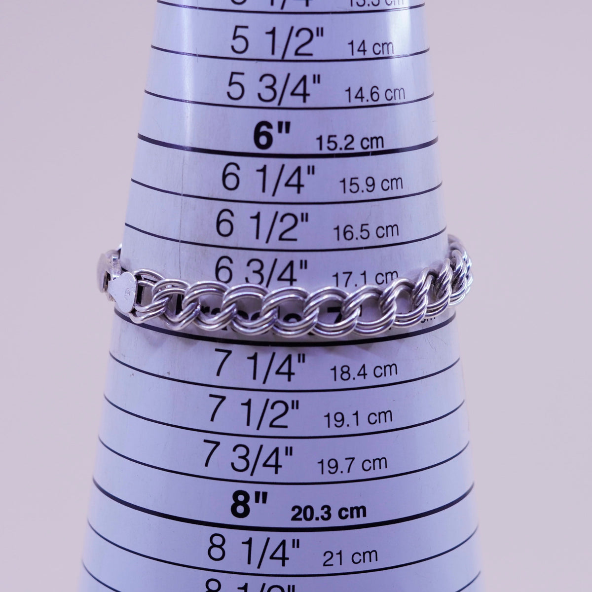 7”, 9mm, Vintage sterling silver double curb bracelet, 925 chain
