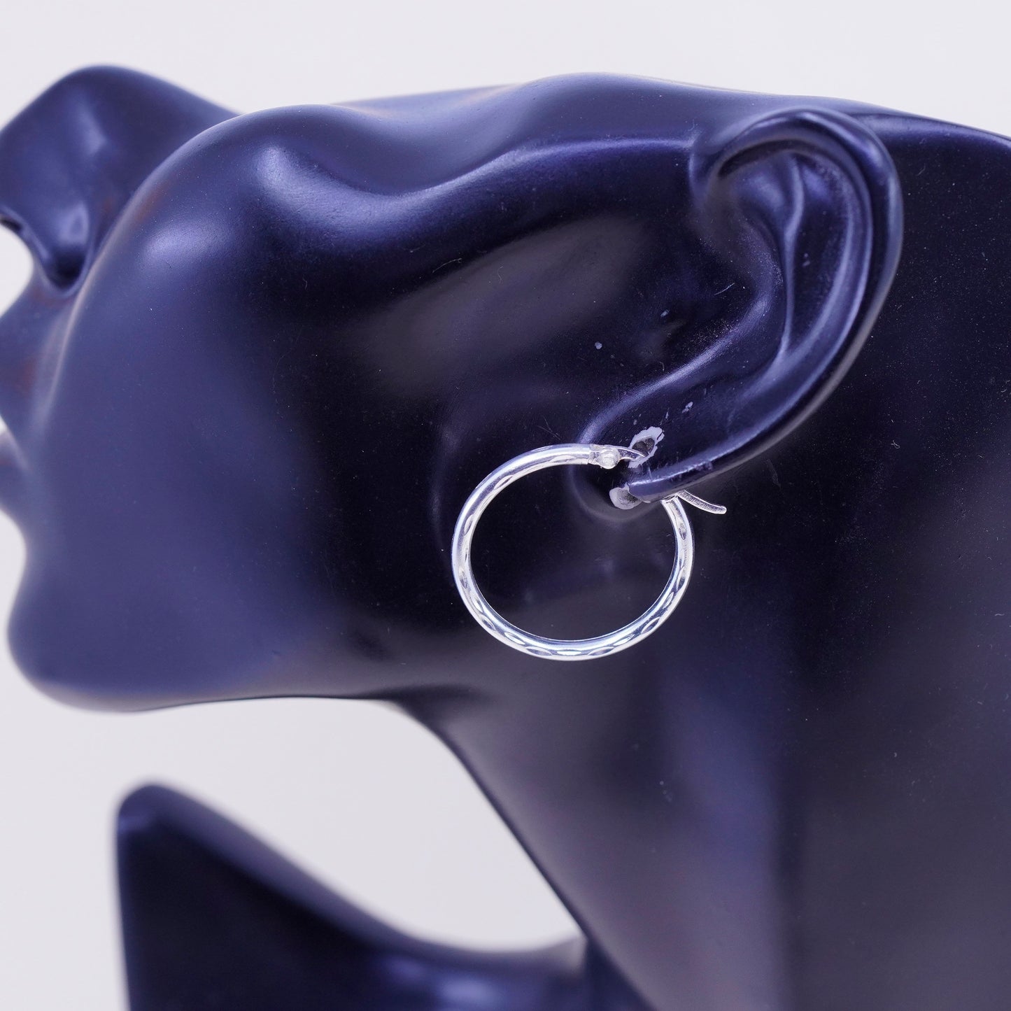 1”, Vintage sterling silver loop earrings, textured minimalist primitive hoops