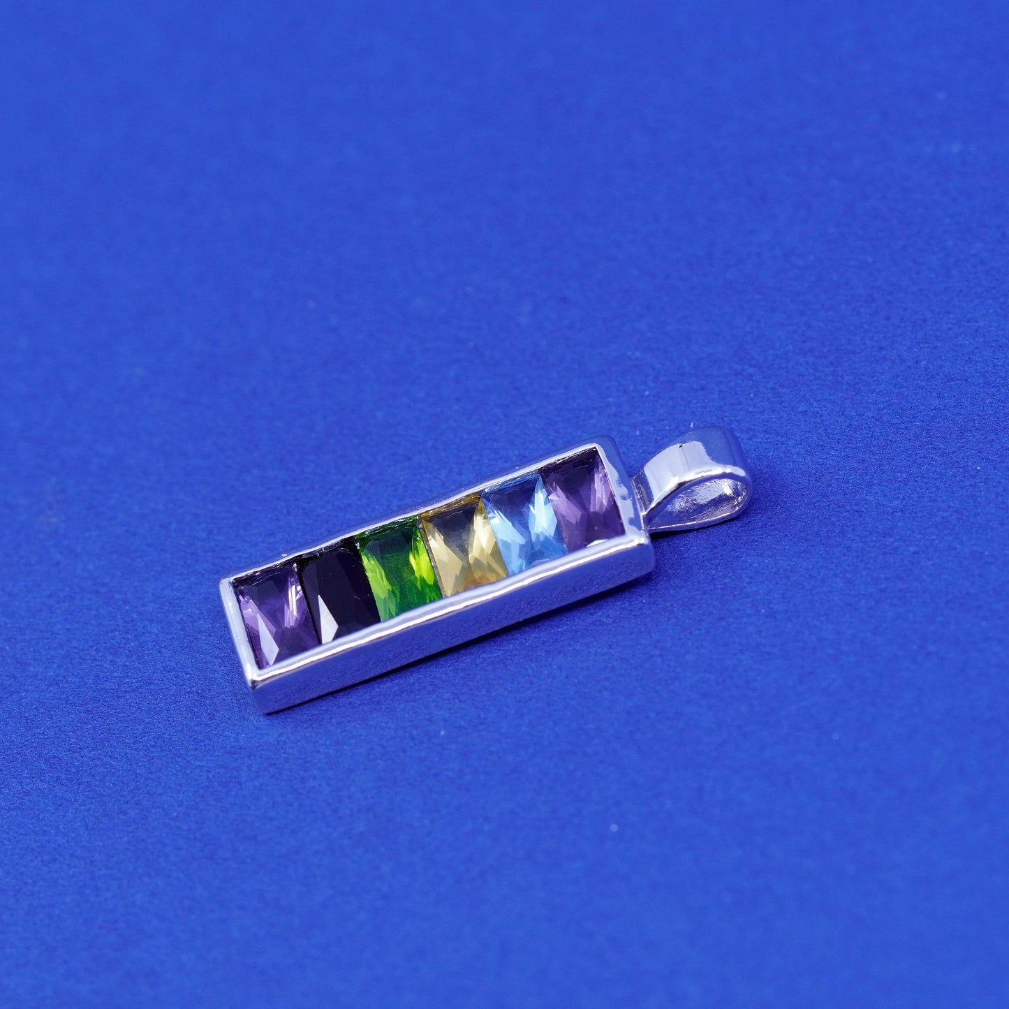Vintage Sterling 925 silver handmade pendant with topaz, ruby, citrine peridot