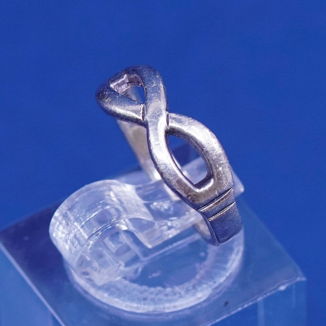 sz 3, vtg Sterling silver handmade ring, 925 knot band, stamped 925, open end