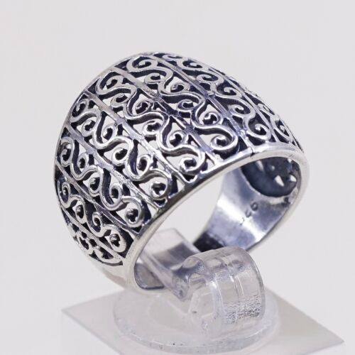 Sz 7.75, Vtg Sterling Silver Handmade Ring, 925 Silver Band W/ filigree swirl