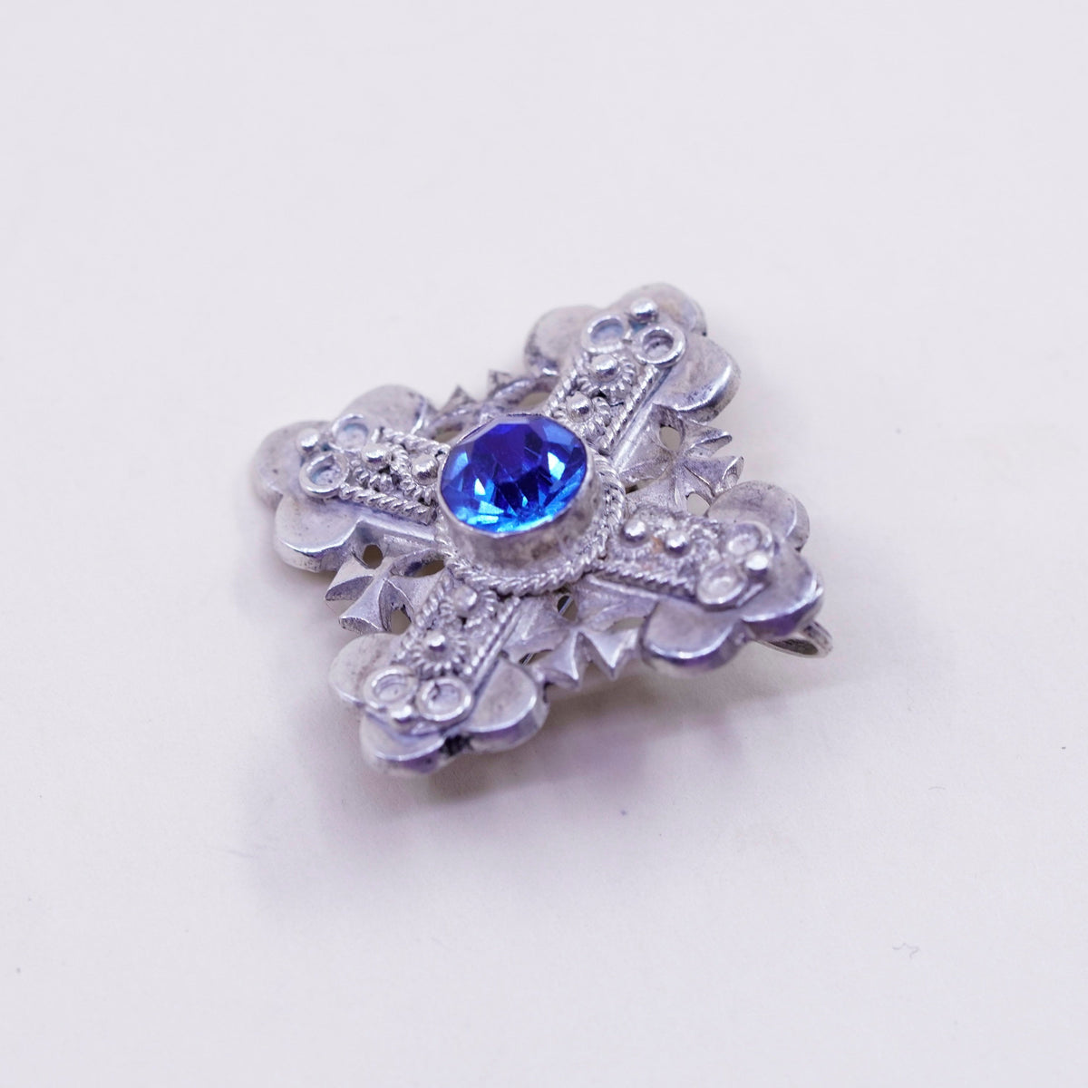 Vintage Sterling silver handmade brooch, 800 Jerusalem cross pendant