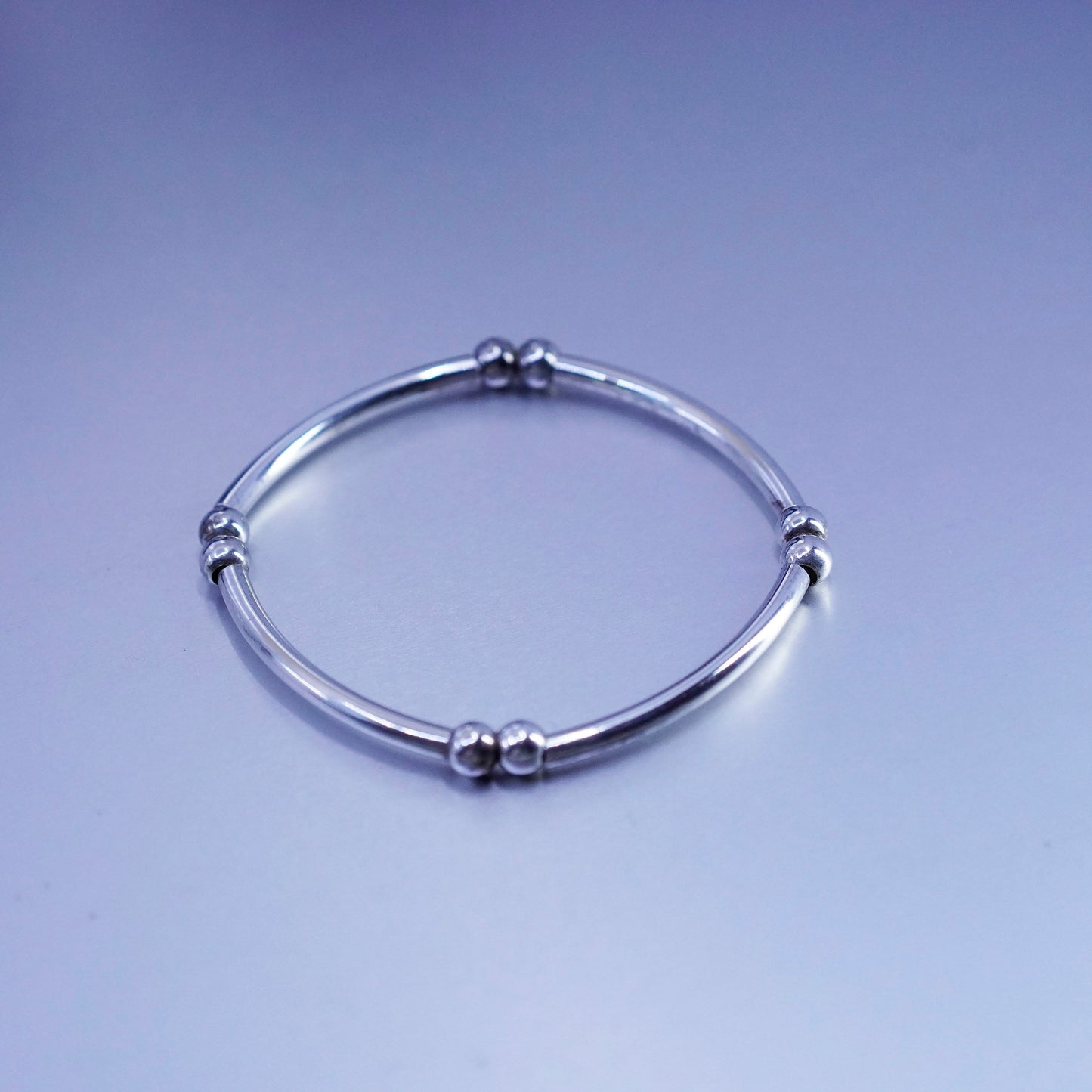 6.25”, vintage Sterling 925 silver handmade bracelet, bar bead elastic bangle