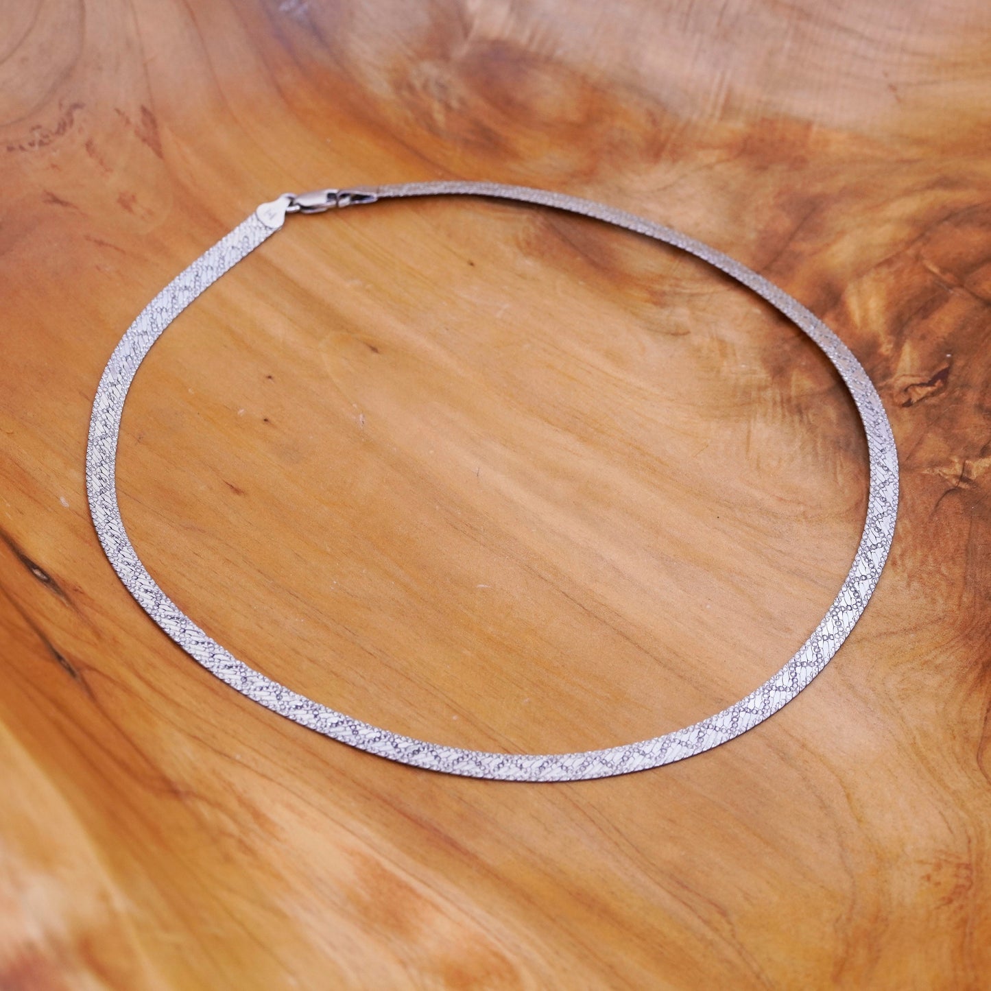 18”, vtg Italy Milor Sterling silver textured herringbone chain, 925 necklace
