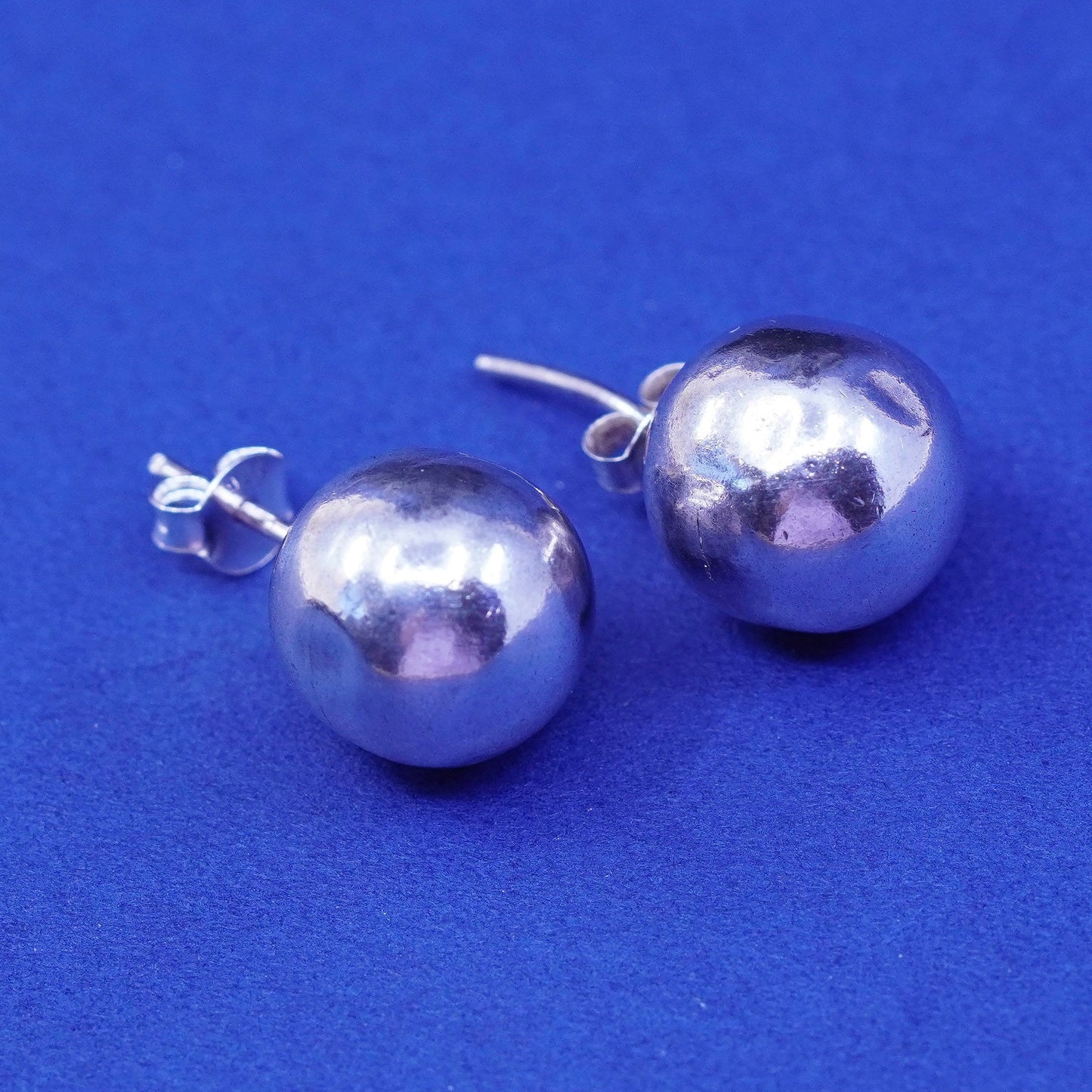 10mm Vintage Sterling 925 silver handmade earrings, lightweight 925 studs