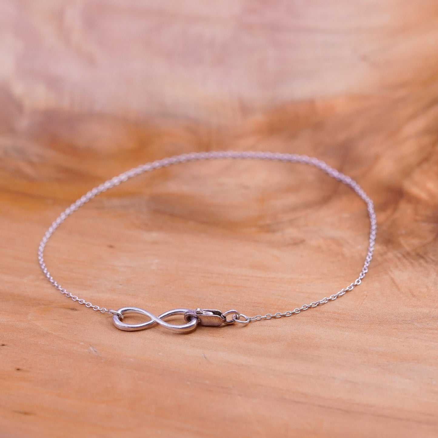 9.75”, Sterling silver charm bracelet, 925 circle chain with infinity charm