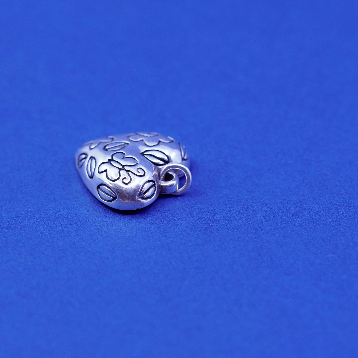 Vintage Sterling silver handmade pendant, 925 heart embossed flower butterfly