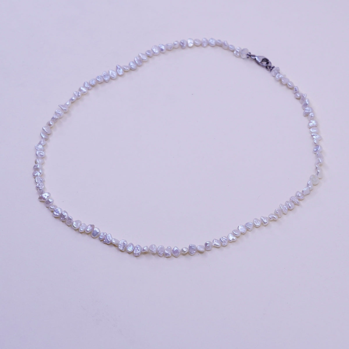 16”, Vintage pearl beads necklace chain with sterling 925 silver clasp