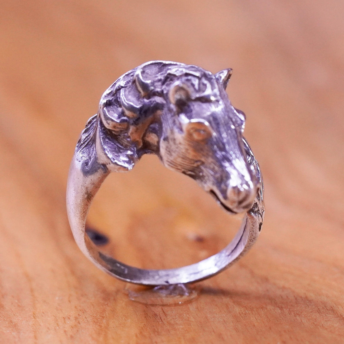 Size 4.5, vtg Gorham sterling silver handmade ring, 925 horses Portrait ring
