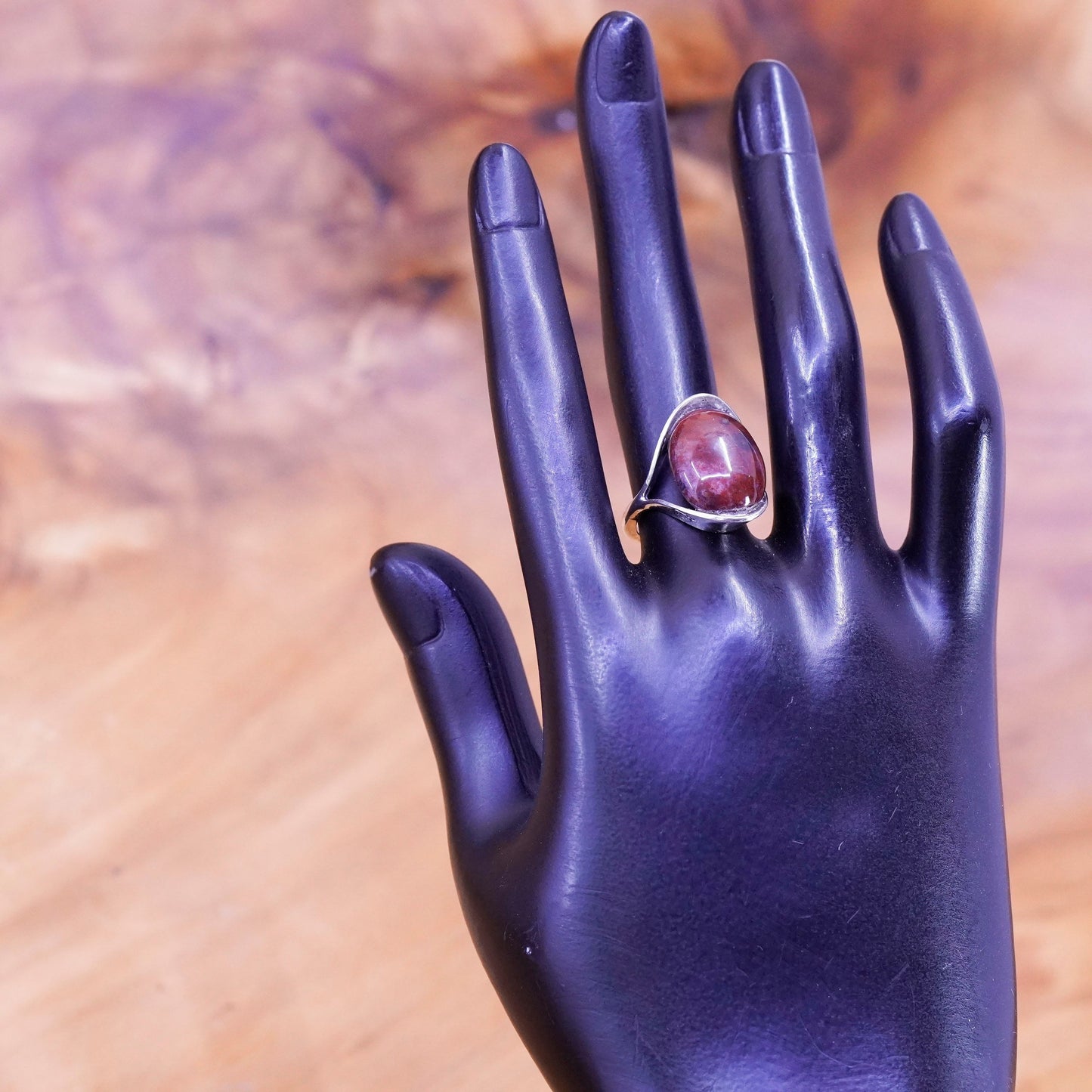 Size 5.25, vintage Mexico Sterling 925 silver handmade ring with red jasper