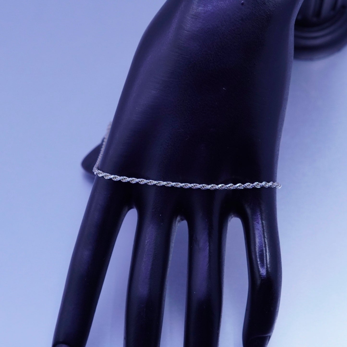 9.25”, Vintage Italy Sterling 925 silver handmade bracelet anklet, rope chain