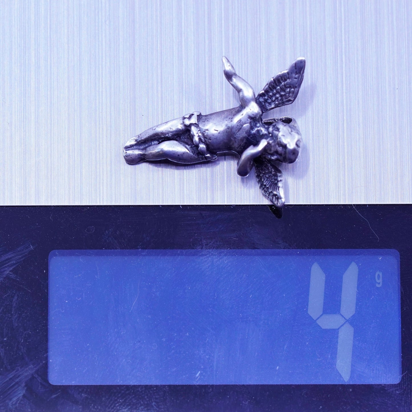 Antique Sterling silver handmade charm, 925 Angel pendant