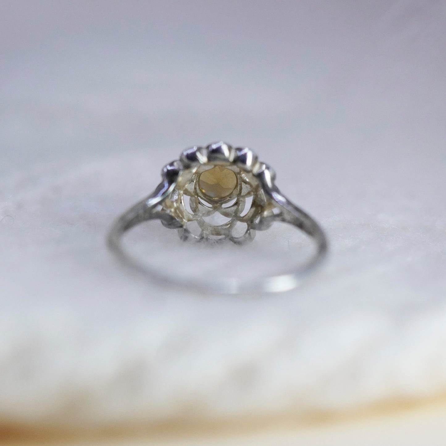 Size 10.25, vintage Sterling 925 silver handmade crown flower ring with citrine