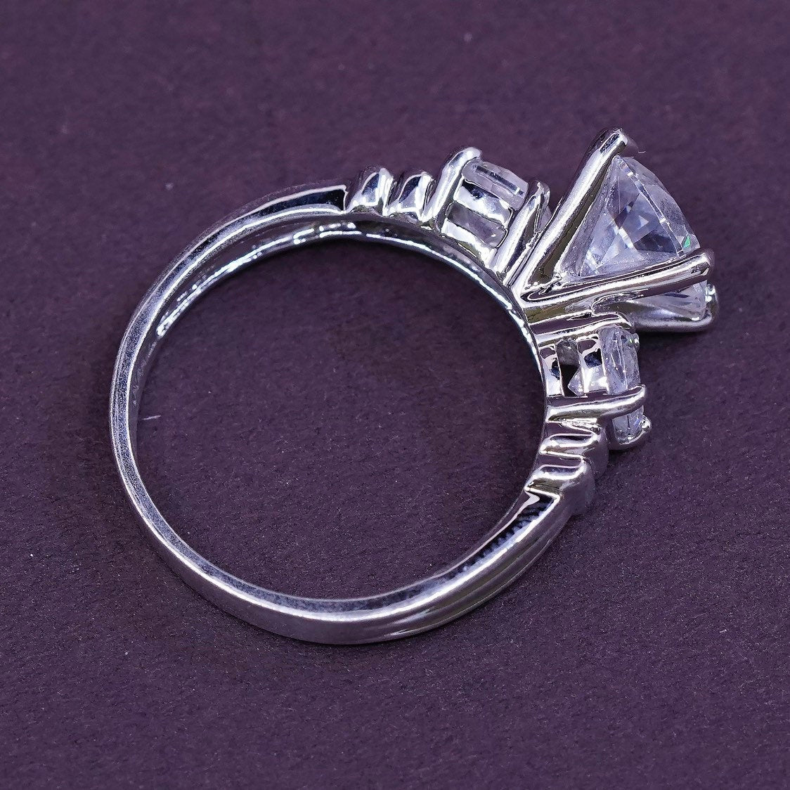 sz 7, vtg Sterling silver engagement ring, 925 w/ genuine crystal