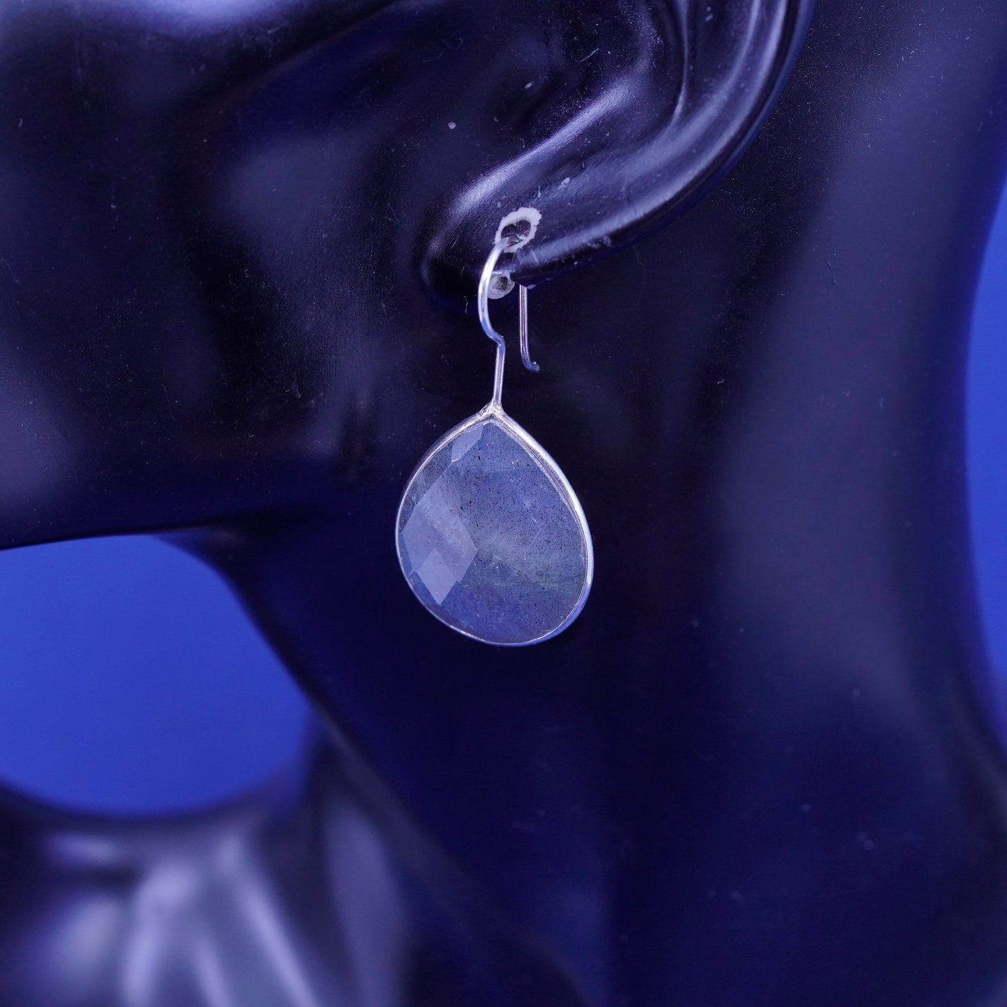 Vintage sterling 925 silver handmade earrings with teardrop labradorite