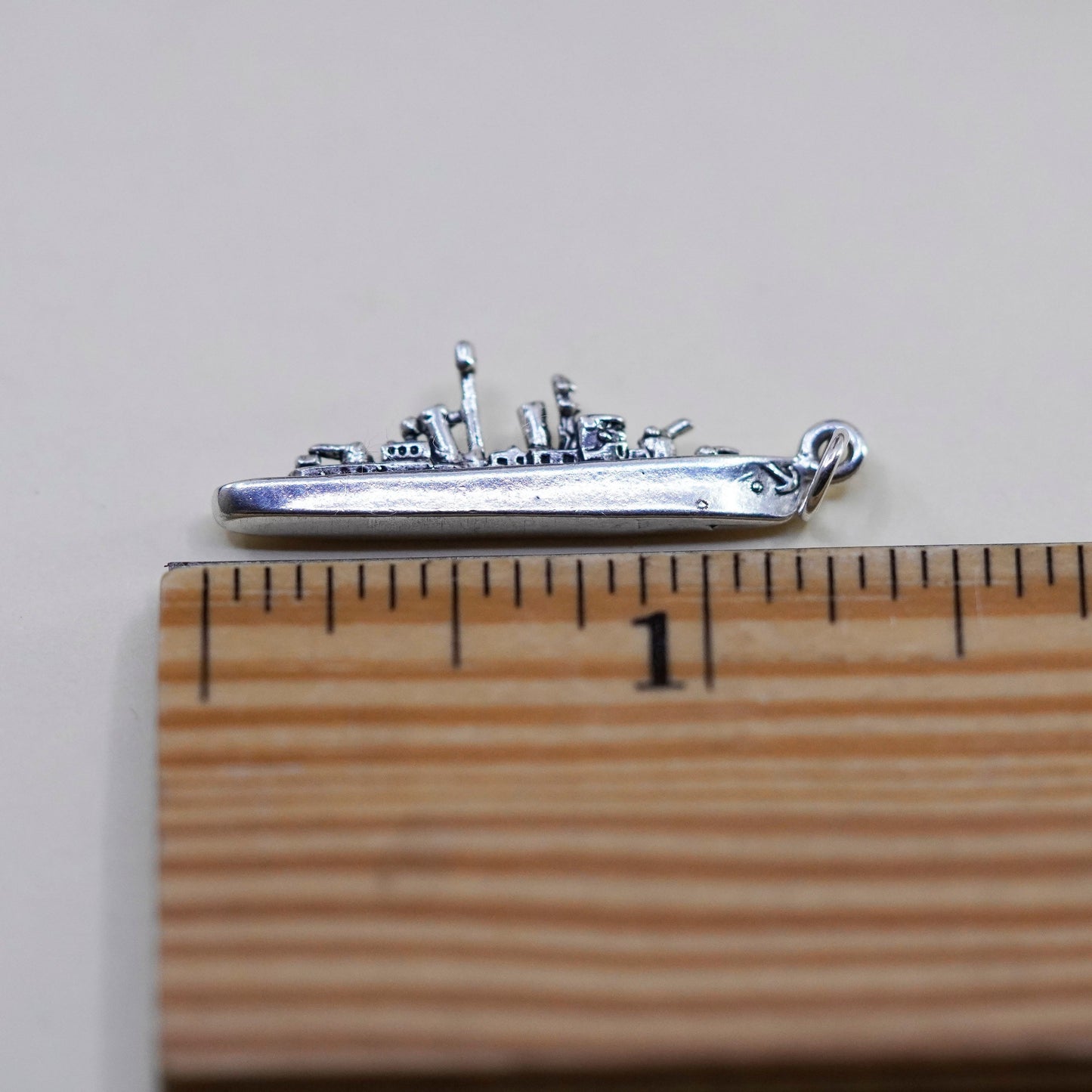 Vintage sterling silver handmade ship warship charm, 925 pendant