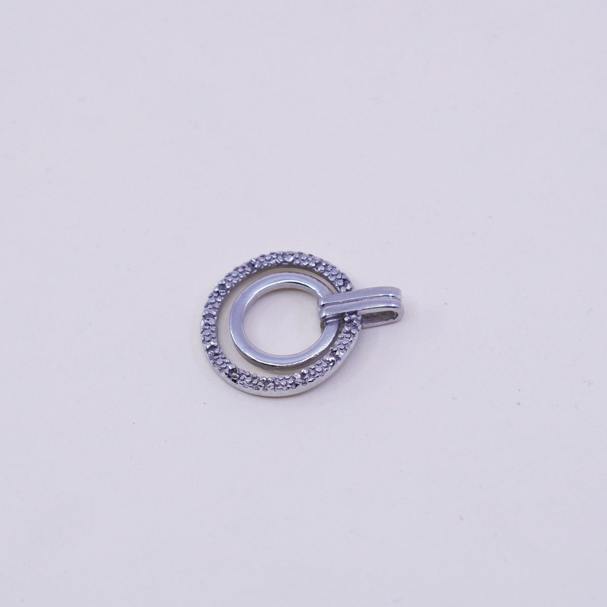 Vintage Sterling silver handmade pendant, 925 circle with tiny diamond details