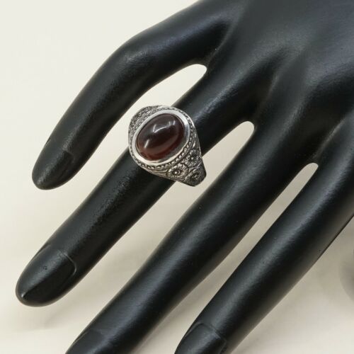 Sz 10, Vtg Sterling Silver Handmade Ring, 925 Silver Statement Ring W/ Carnelian