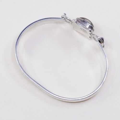 6.75”, Mexico Sterling 925 Silver Handmade Hinged Bangle W/ Foiled Glass Latch