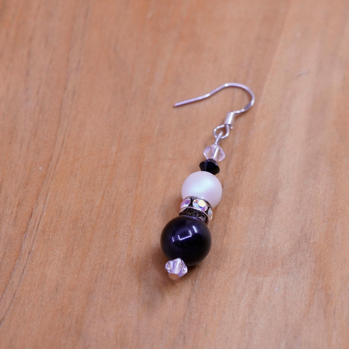 Vintage Sterling 925 silver handmade earrings with obsidian pearl