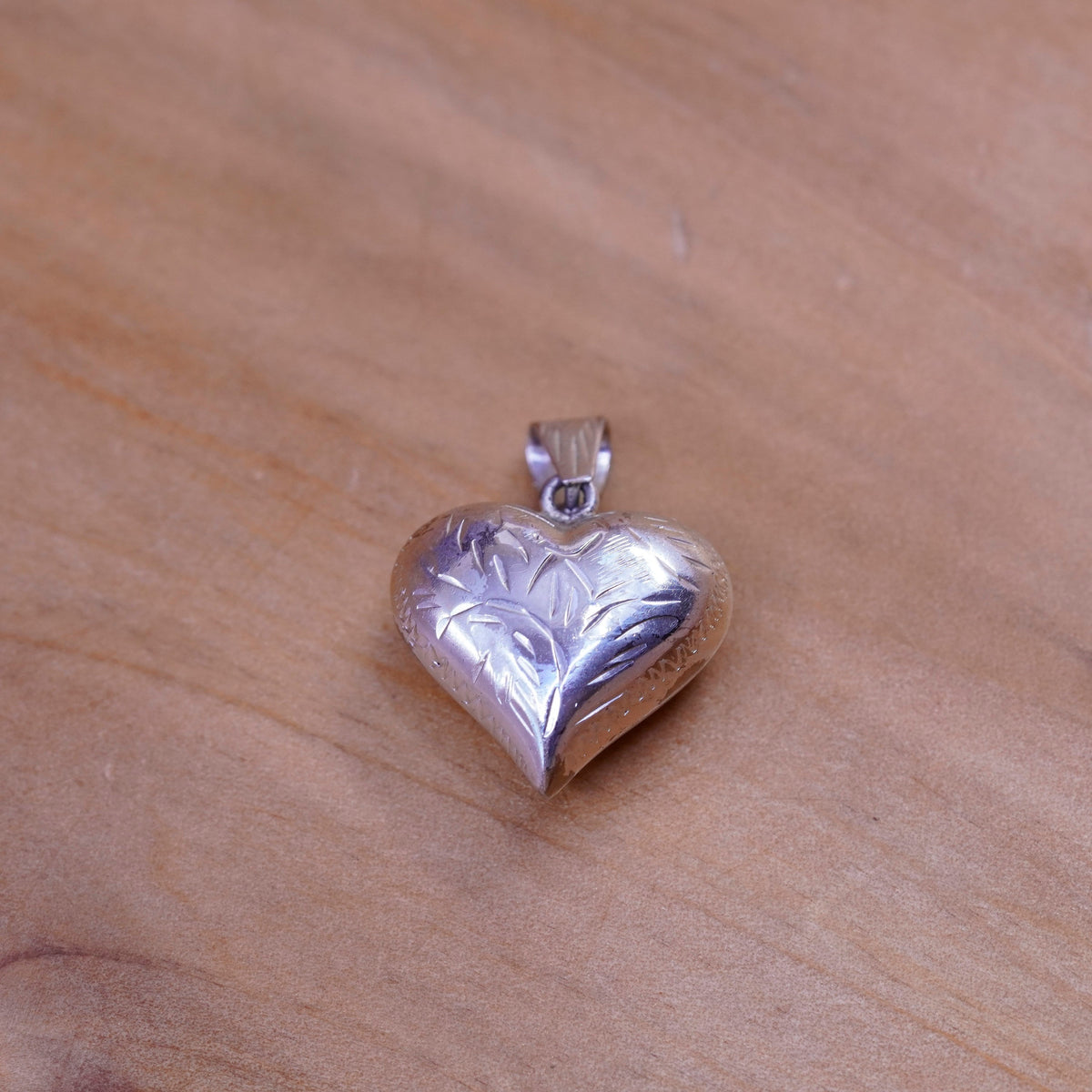 Vintage Sterling silver handmade heart pendant, puffy textured 925 heart