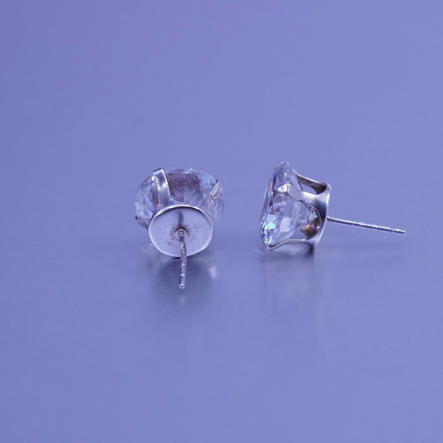 10mm Vintage Sterling 925 silver earrings, studs with round Cz inlay,