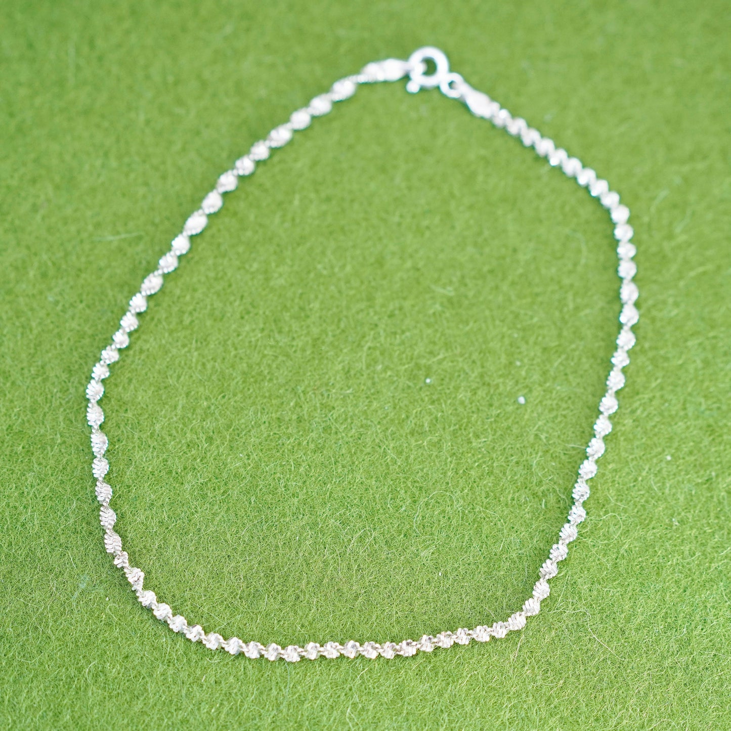 10.25”, Vintage sterling silver bracelet, 925 twisted herringbone anklet