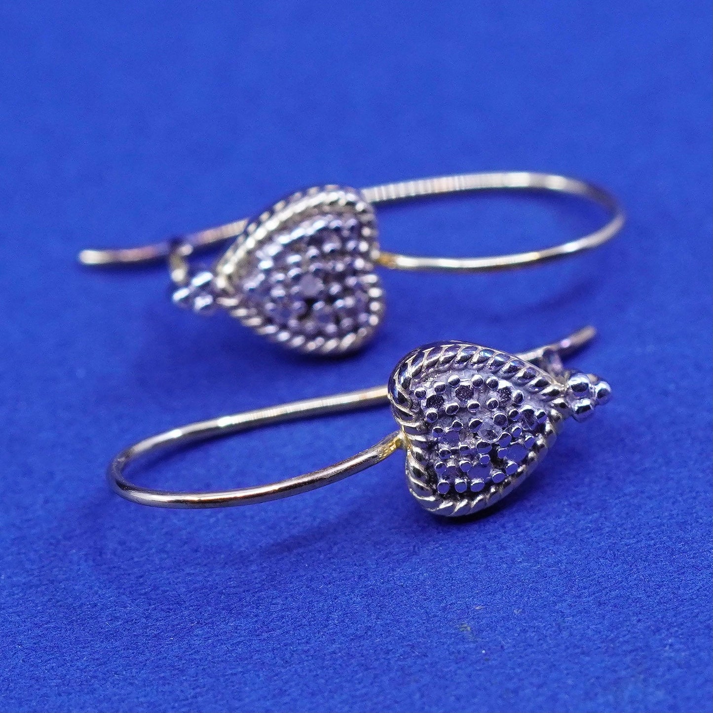 vermeil gold over Sterling silver handmade earrings, 925 heart with diamonds