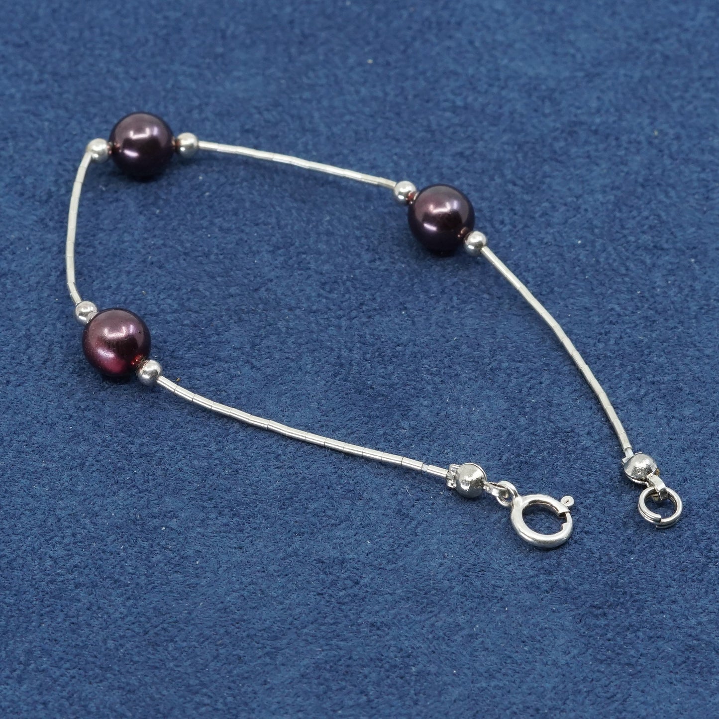 7", Sterling silver handmade bracelet, 925 snake chain w/ pearl beads