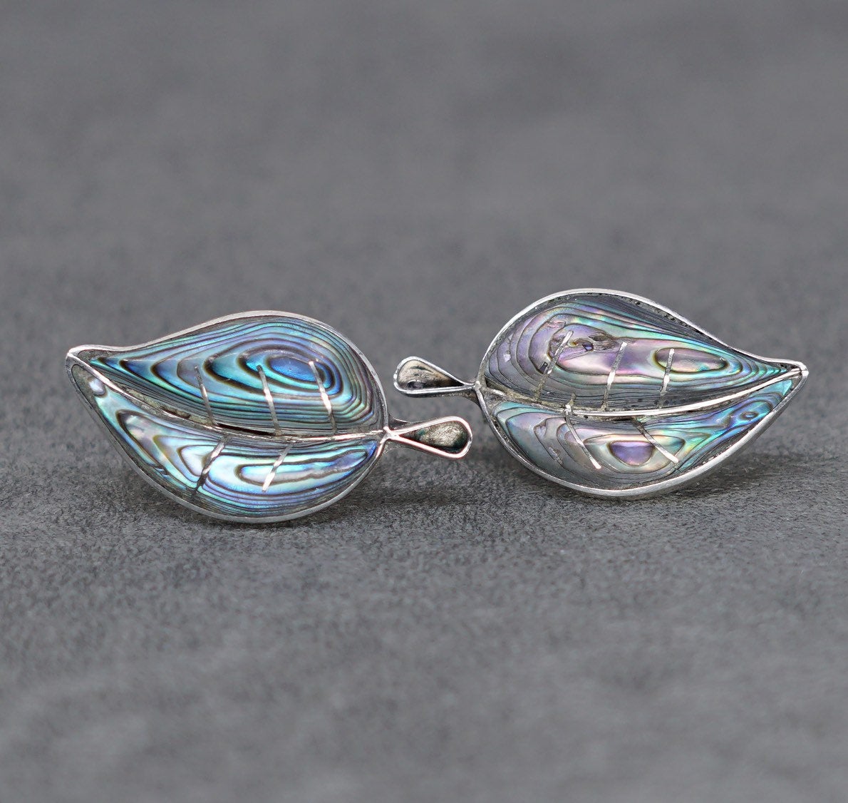 Vintage PA Sterling 925 silver handmade screw back earrings w/ abalone leaf