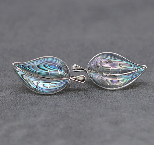 Vintage PA Sterling 925 silver handmade screw back earrings w/ abalone leaf