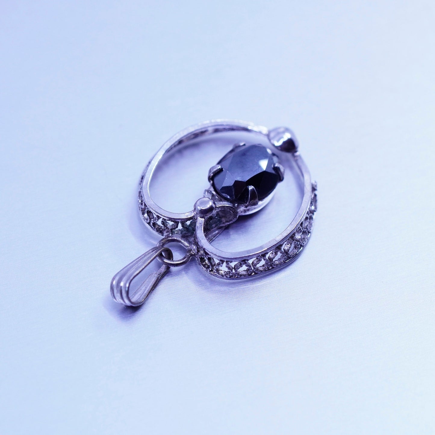 antique sorrento jewelry sterling 925 silver filigree heart pendant hematite